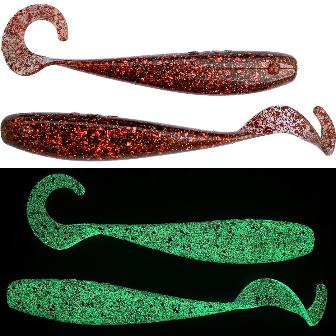 a.m. fishing lures Midnight Mullet - 3" a fleeing baitfish 4" Curly Tail Jerkshads -