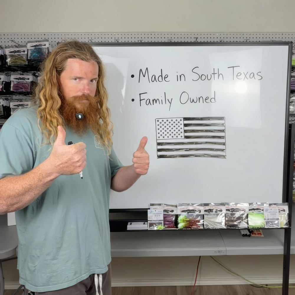 Montgomery in front of a whiteboard that says Made in South Texas, Family Owned