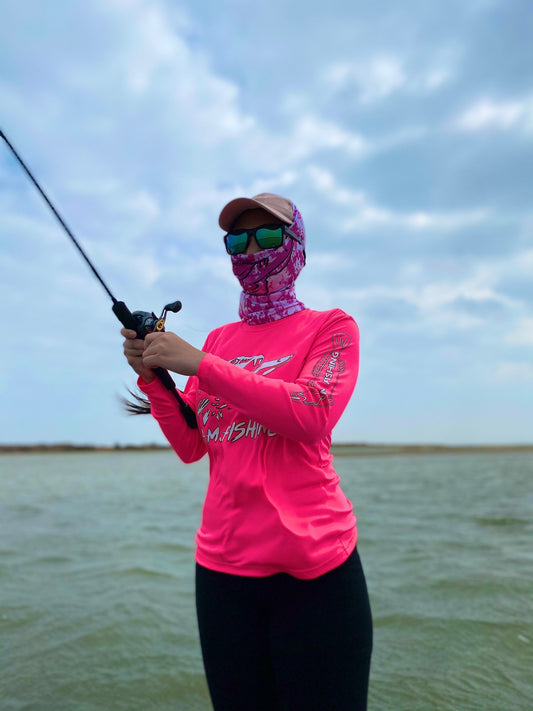 Performance Dry Fit Long Sleeve - Pink - Glowing Trout Logo