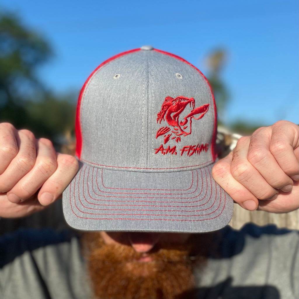 A.M. Fishing Snapback Grey/Red - Red Logo