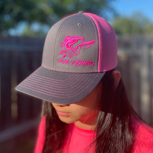 A.M. Fishing Snapback Grey/Hot Pink - Hot Pink Logo